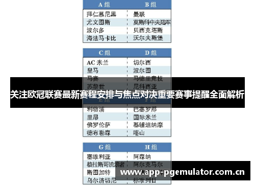 关注欧冠联赛最新赛程安排与焦点对决重要赛事提醒全面解析 关注欧冠联赛最新赛程安排与焦点对决重要赛事提醒全面解析